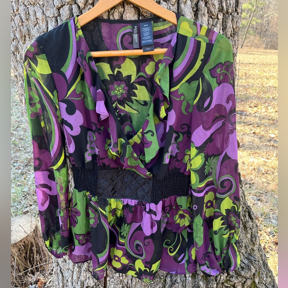 ⭐️Bisou Bisou Sheer Ruffle Front Blouse in size M